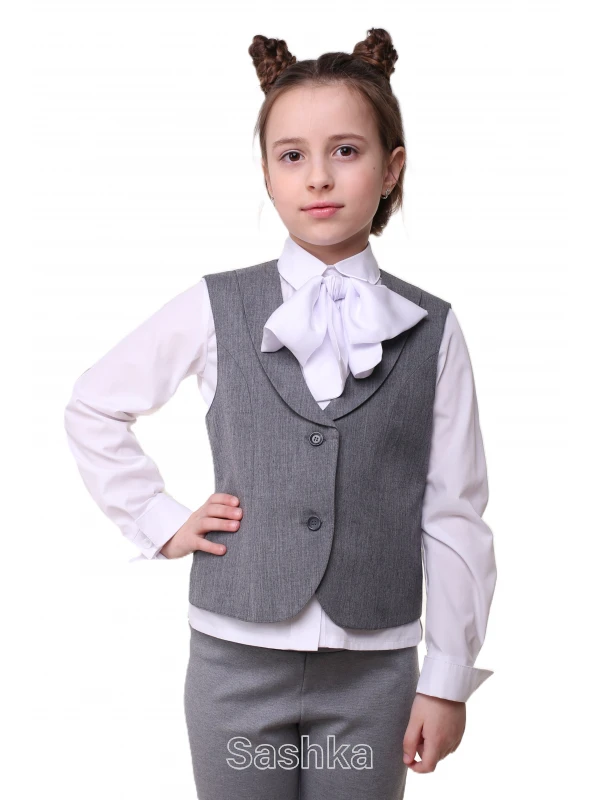 Жилет для дівчинки Sashka шкільний сірий (шалька, напіввовна), розмір 116-146